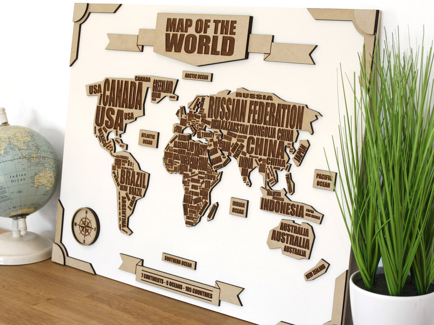 Map of the World, Wooden Map Art, Customizable